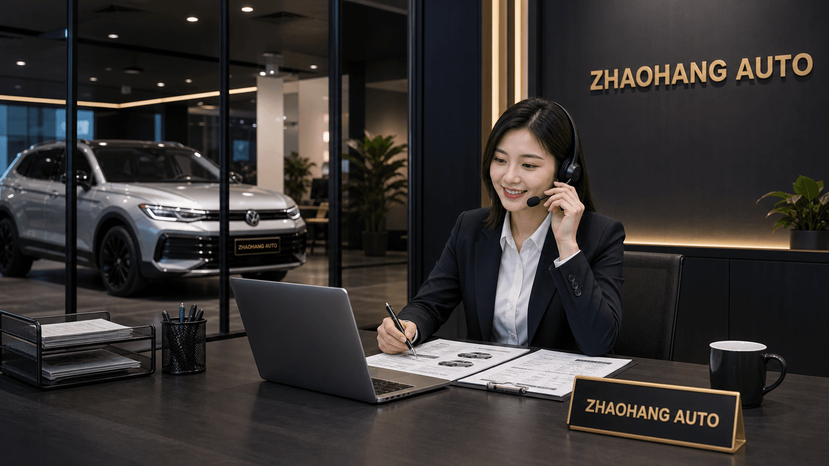 ZHAOHANG AUTO sales specialist assisting overseas used car export buyer